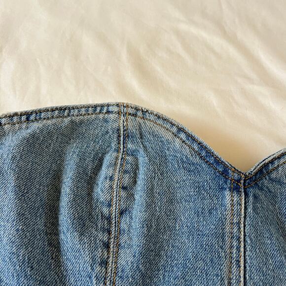 Zara Blue Denim Strapless Corset Top Wmns S Rodeo Western Festival Country - Picture 2 of 7